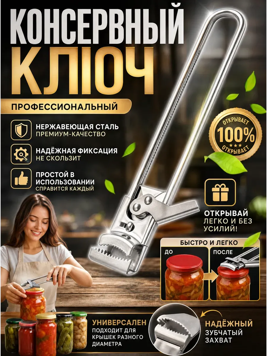Ключ открывашка для винтовых крышек консервный