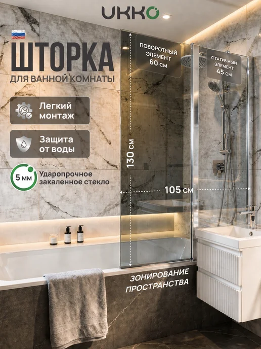 UKKO Стеклянная шторка с поворотным элементом 130*105, вариант
