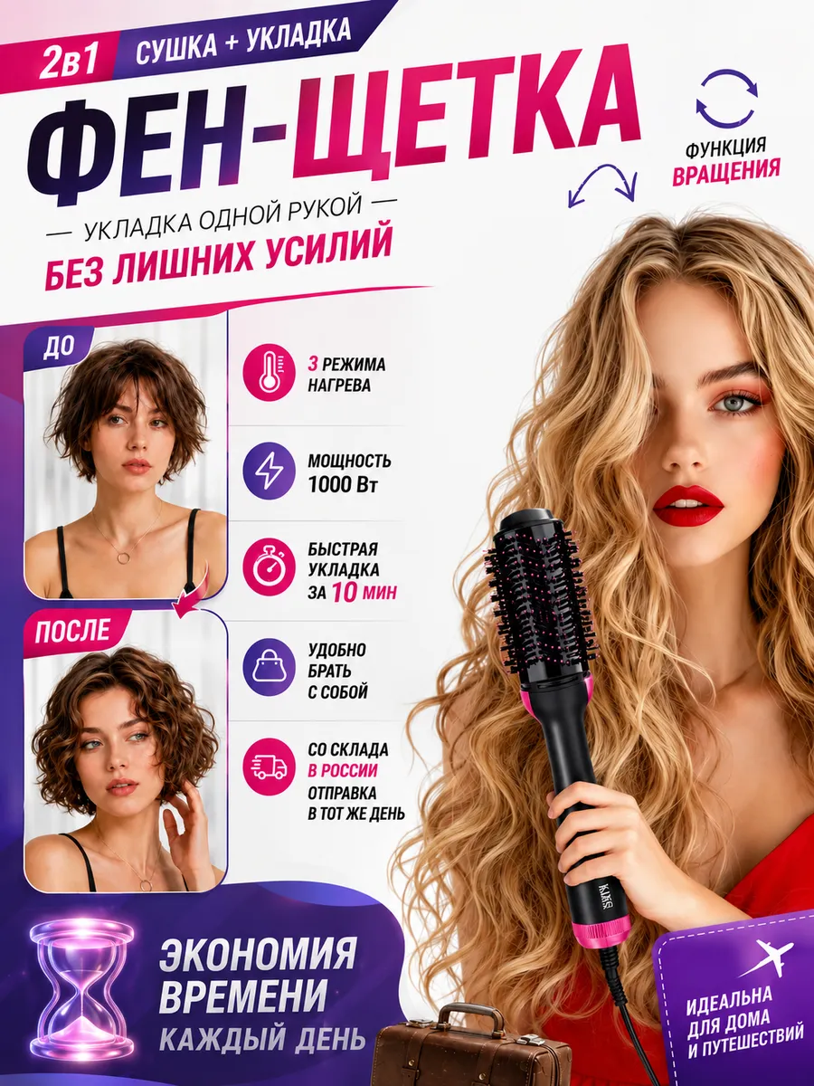 Фен-щетка для укладки коротких волос