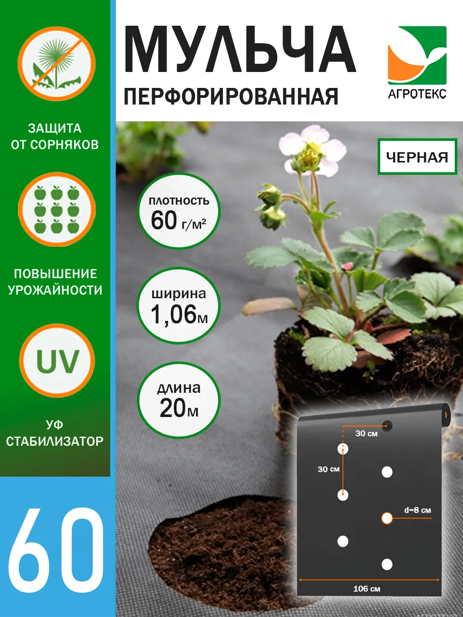 Укрывной материал для грядок черный спанбонд с отверстиями