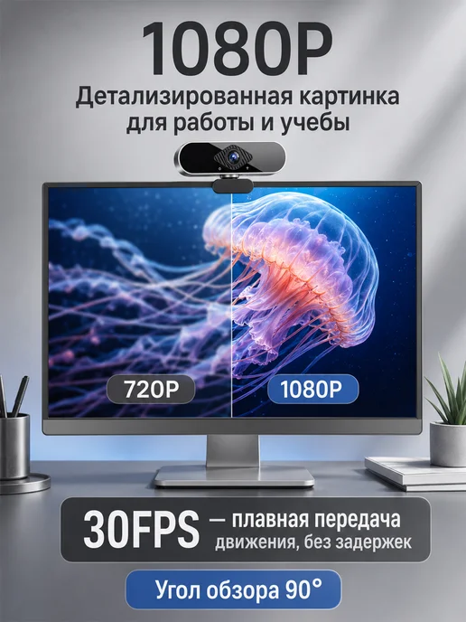 Веб камера для компьютера с микрофоном, черный, фото 3