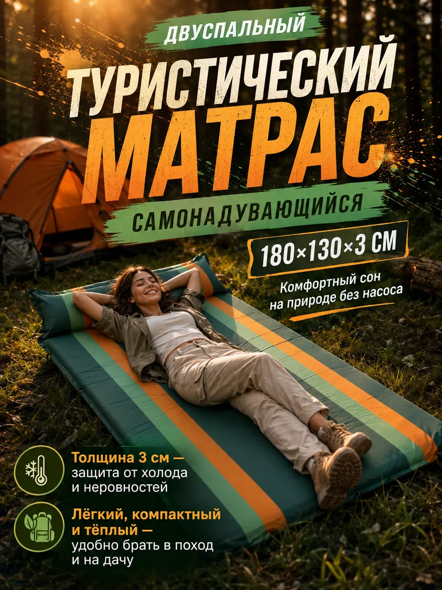 Матрас коврик туристический самонадувающийся двухместный