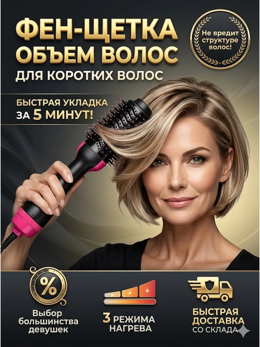 Фен-щетка для укладки коротких волос ,Электробраш