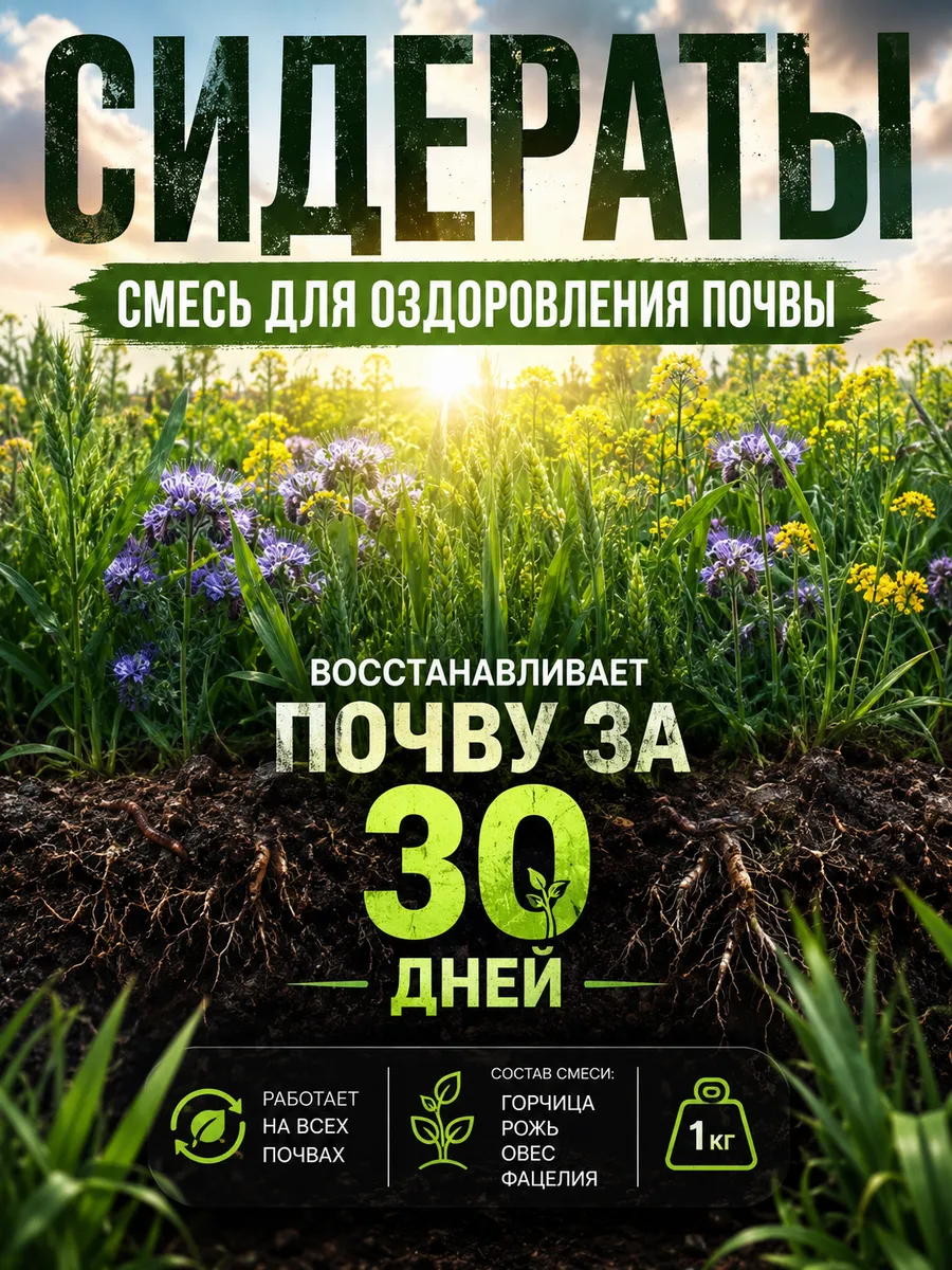 Сидераты, семена для огорода, смесь, 1 кг