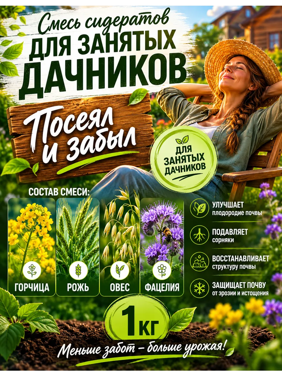 Сидераты, семена для огорода, смесь, 1 кг