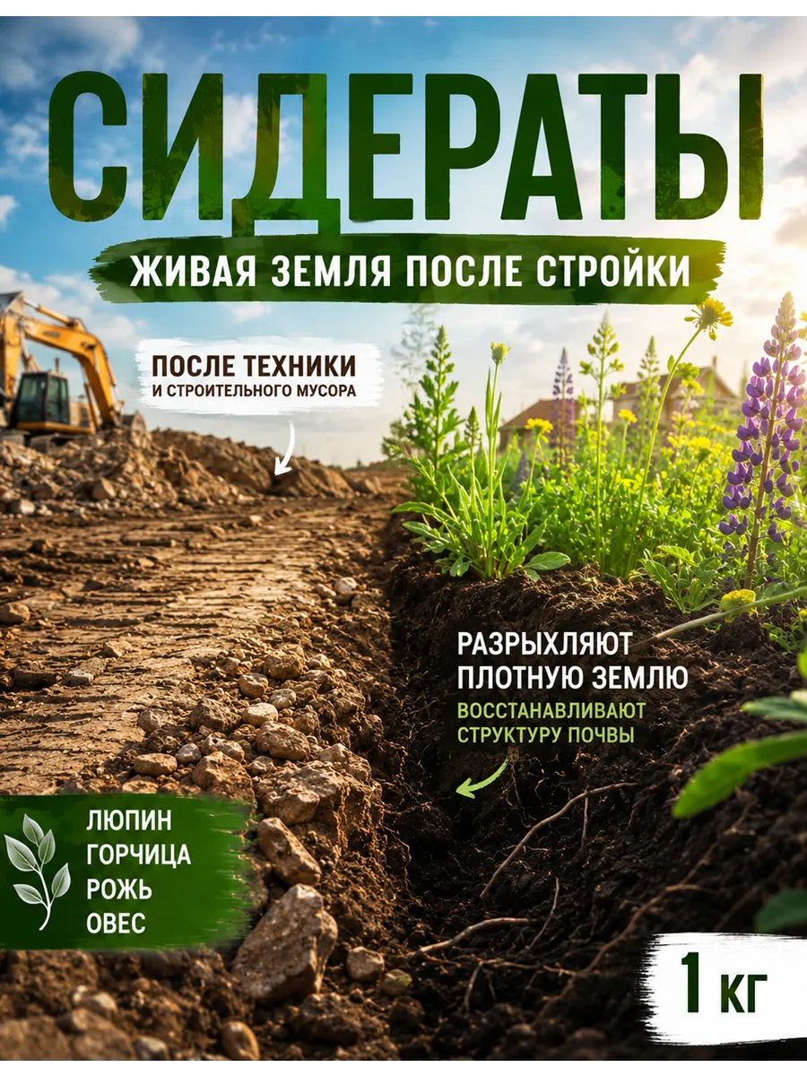 Сидераты, семена для огорода, смесь, 1 кг