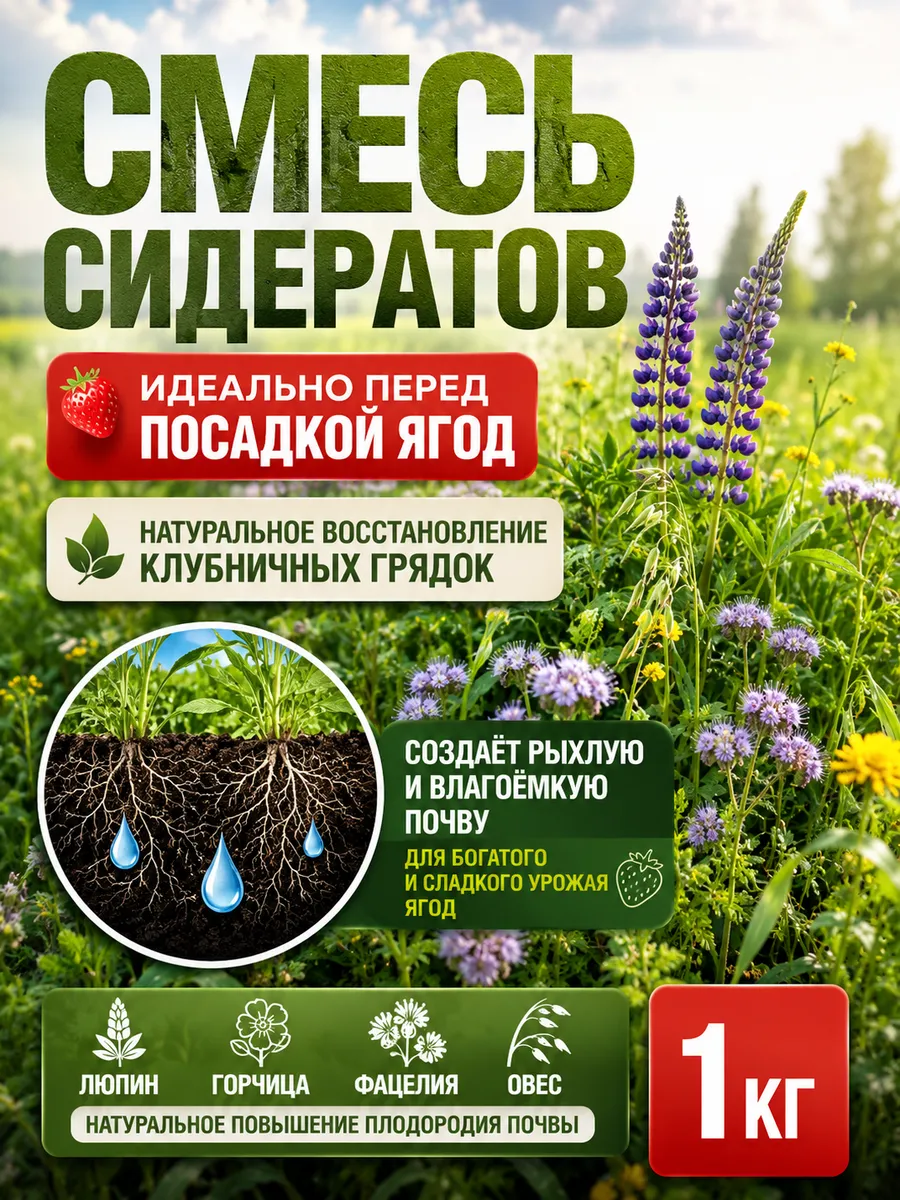 Сидераты, семена для огорода, смесь, 1 кг
