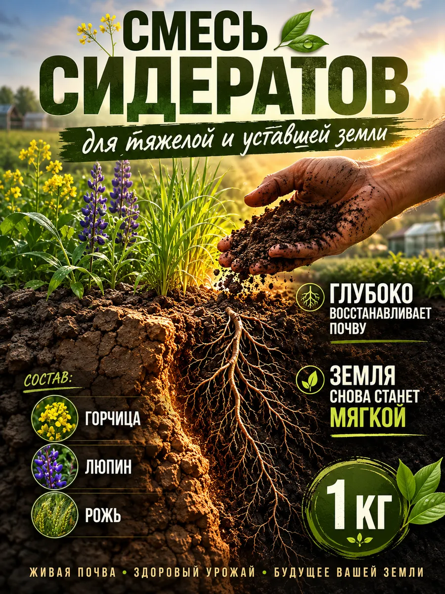 Сидераты, семена для огорода, смесь, 1 кг