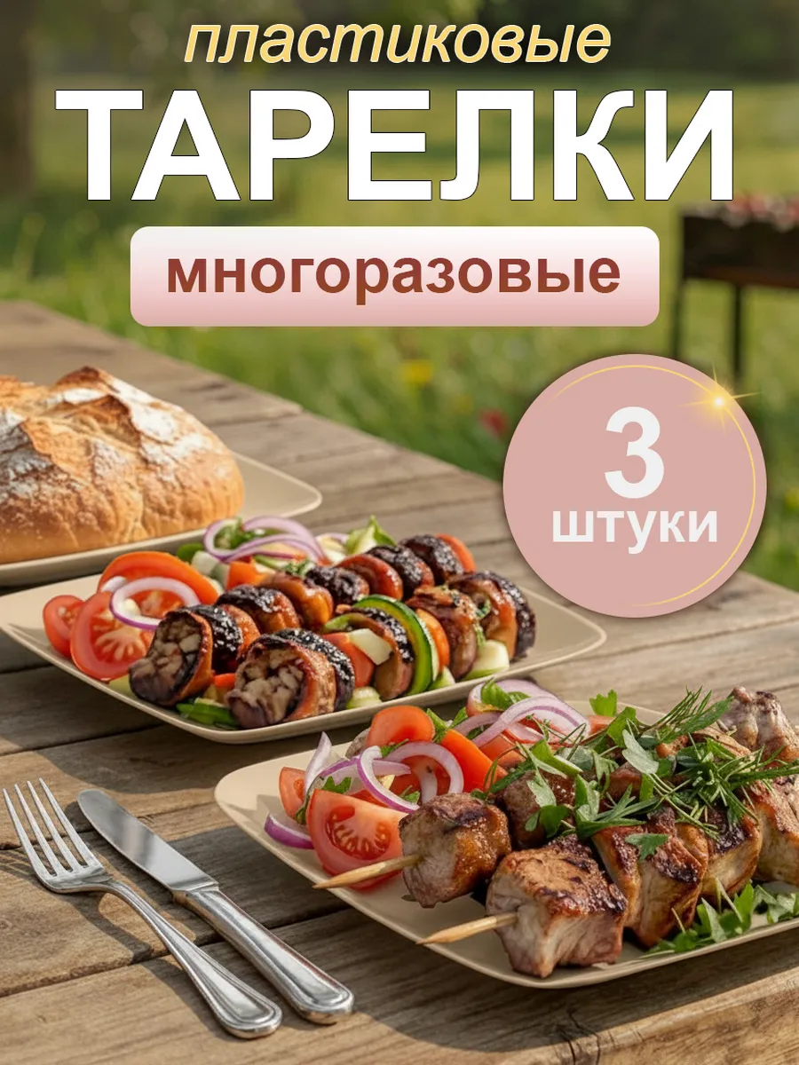 Тарелки пластиковые многоразовые набор 3шт