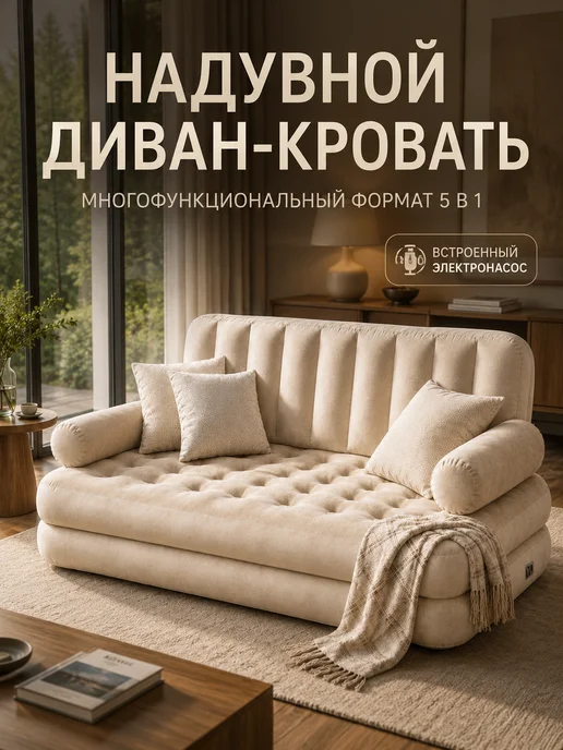 Диван бескаркасный в вакуумной упаковке большой, зеленый