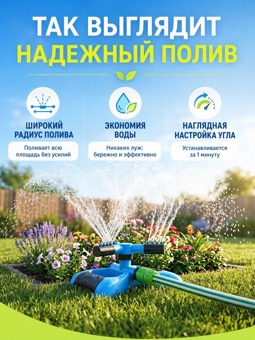 Профи1 Поливалка для огорода вращающаяся автополив для газона, голубой, фото 2