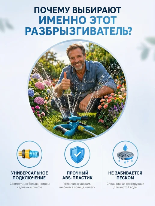 Профи1 Поливалка для огорода вращающаяся автополив для газона, голубой, фото 3