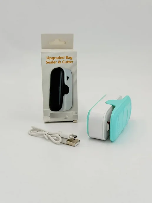 Лем0806 Мини запайщик пакетов 2 в 1 с резаком USB кухонный, голубой, фото 6