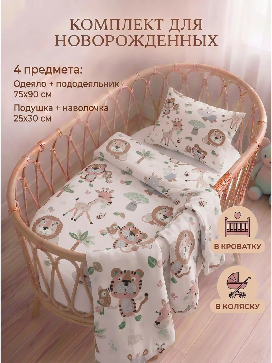 Комплект в кроватку 4 предмета для новорожденных