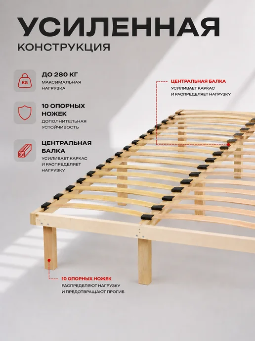 Хоуми Основание для кровати 160 х 200 ортопедическое, на опорах, 160x200, фото 4