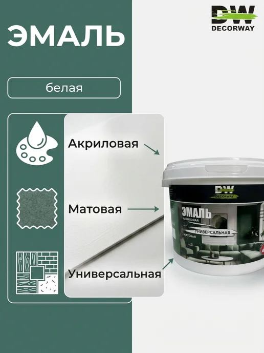 DECORWAY Эмаль акриловая матовая белая быстросохнущая 2,5кг, 2,5 кг, фото 5