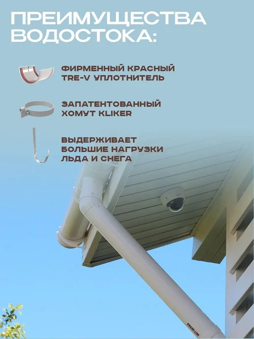 Grand Line Водосточная система ГрандЛайн 3 м белый 9003, 3 м, фото 3