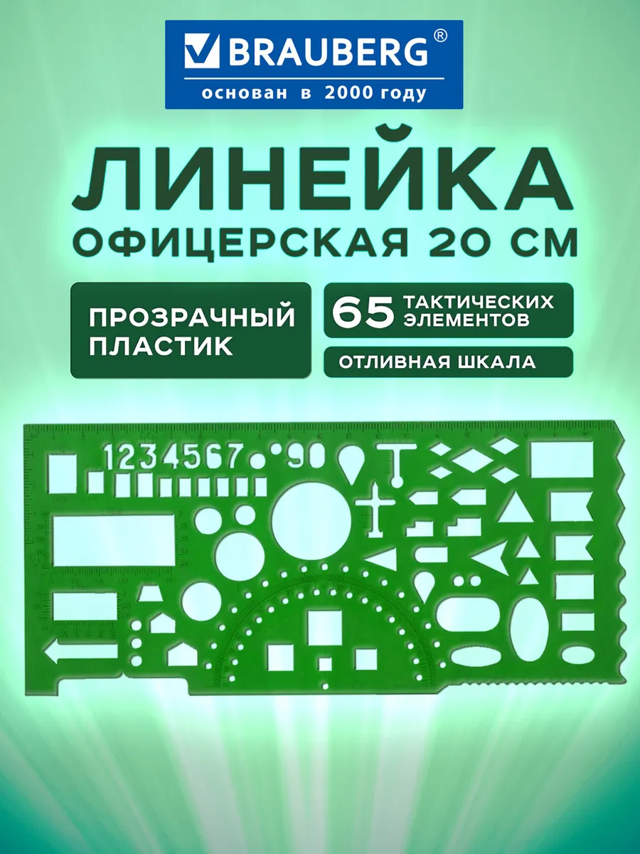 Линейка офицерская 20 см тактическая 65 элементов со шкалой