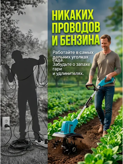 Культиватор аккумуляторный Бесщеточный двигатель, вариант, фото 3
