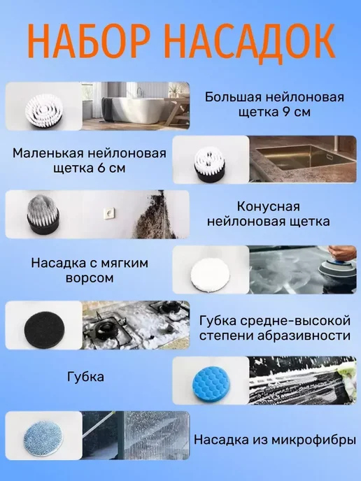 Щетка для уборки Электро с насадками, белый, фото 2
