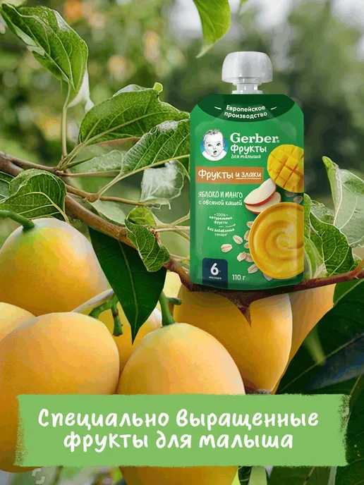 GERBER Пюре Яблоко манго с овсяной кашей, с 6 месяцев, 8х110г, 110 г, фото 6