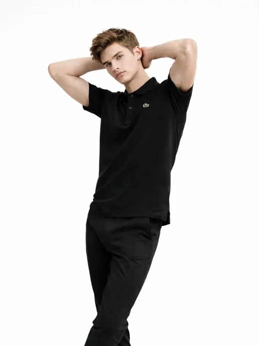 lacoste Поло Лакост с вышивкой крокодил, черный, фото 4