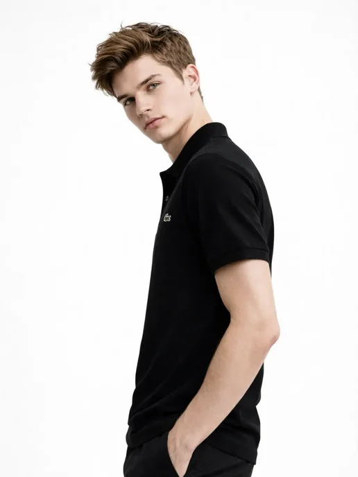 lacoste Поло Лакост с вышивкой крокодил, черный, фото 8