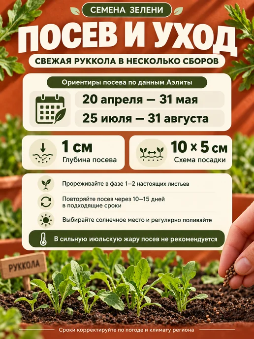 АЭЛИТА Семена рукколы (индау), набор из 3 сортов, зеленый, фото 3