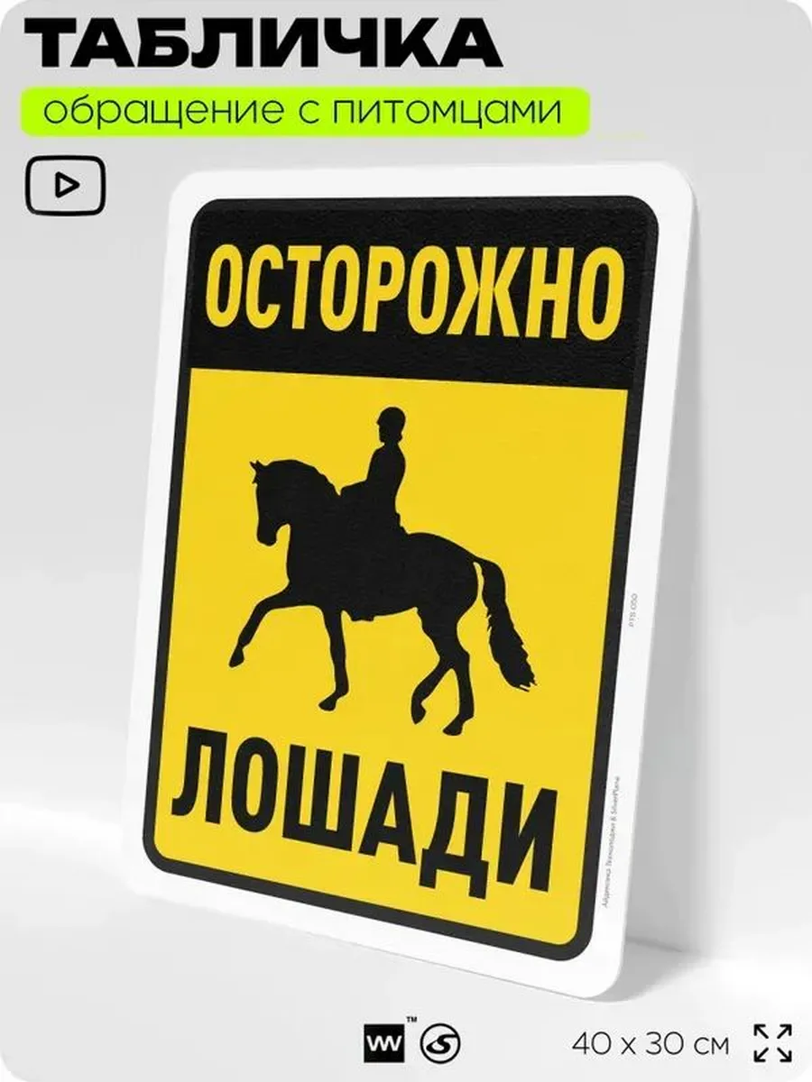 Табличка «Осторожно, лошади», 40×30 см, пластик