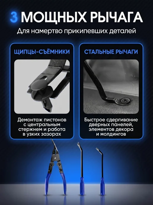 ARS Набор съемников для снятия клипс и обшивки авто 19 шт, 19 шт, фото 3