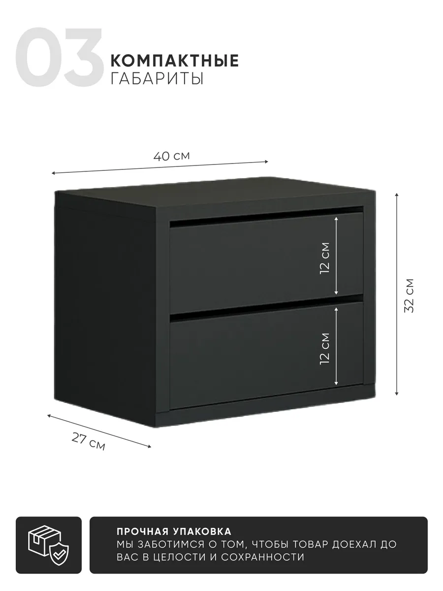 Тумба навесная 2 ящика антрацит