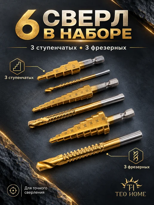 Teo Home Набор ступенчатых сверл по металлу в кейсе, вариант