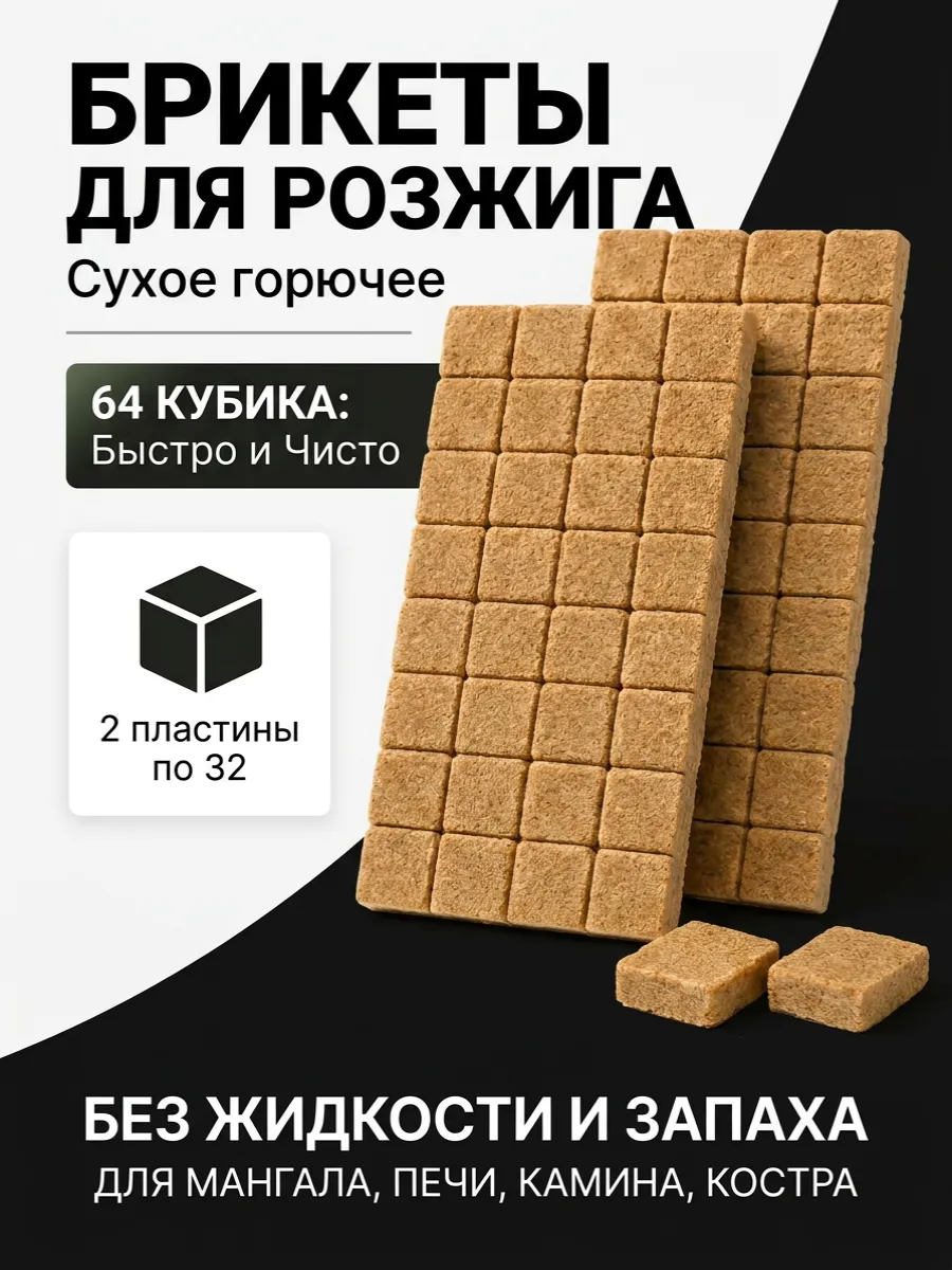 Брикеты для розжига 64 шт сухое горючее мангал печь камин
