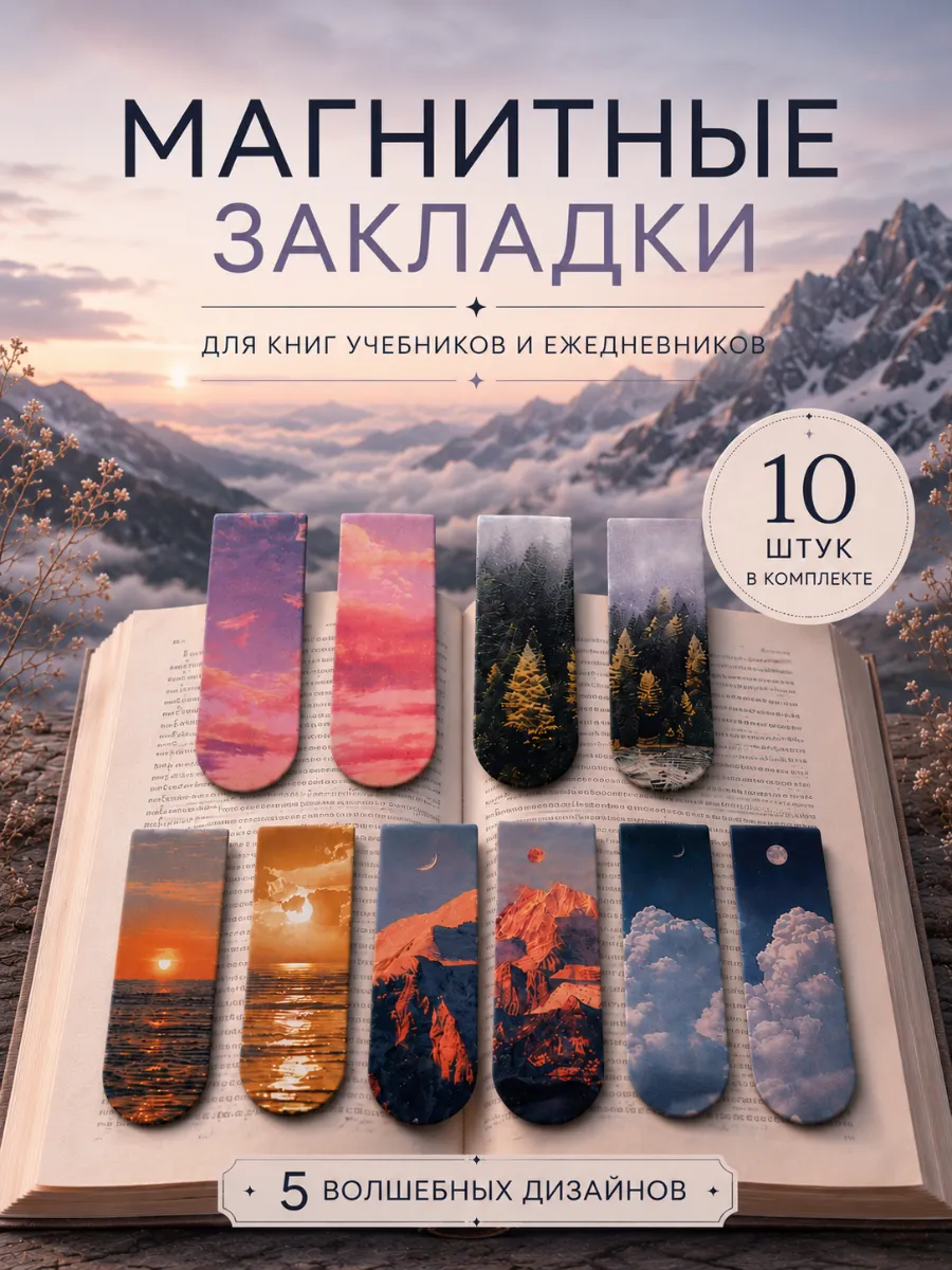 Закладки магнитные для книг и учебников в школу 10 шт