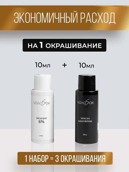 VOLOSOK Краска-камуфляж для волос и бороды 1.0 без пенообразователя, черный, фото 5