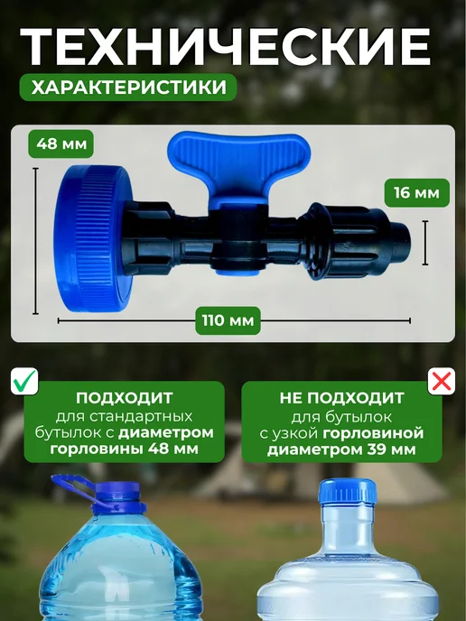 Туристический Кран-насадка Рукомойник 39 мм, синий, фото 2