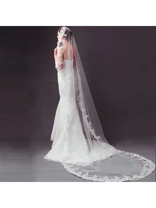 Easttg Бежевая кружевная фата 250 см, Off White, белый, фото 2