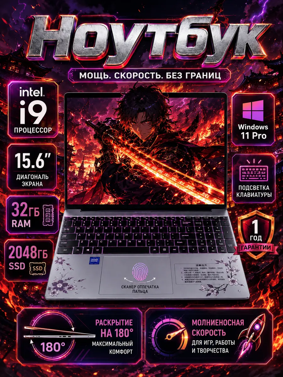 Ноутбук для работы и учебы 15.6"N5095 32 ГБ +2048ГБ