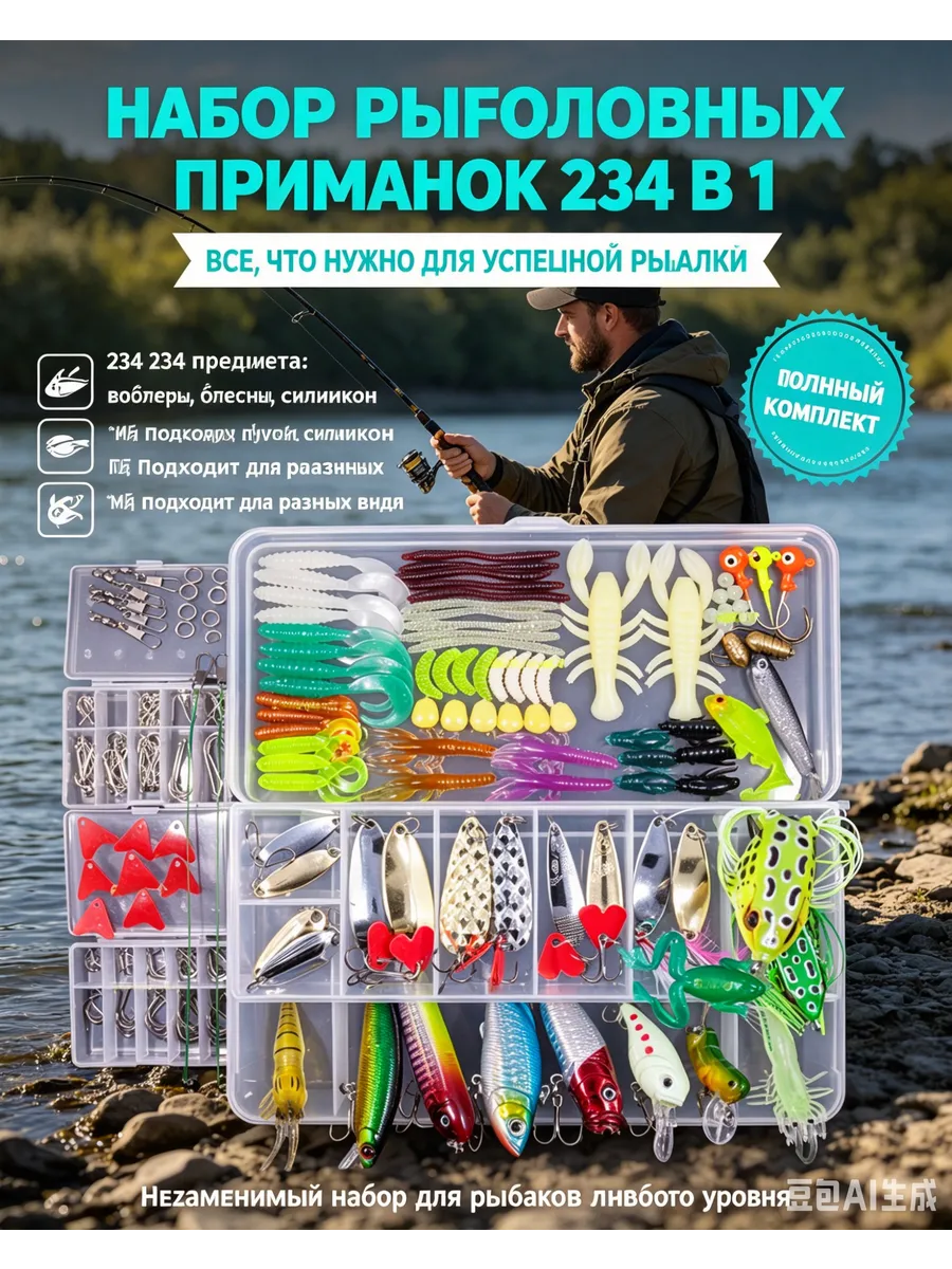 Рыболовный набор, набор блесен и приманок подарочный