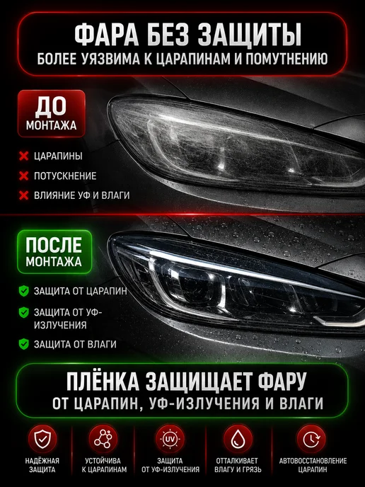 Защитная пленка на фары автомобиля прозрачная 30х100 см, 30x100 см, фото 4