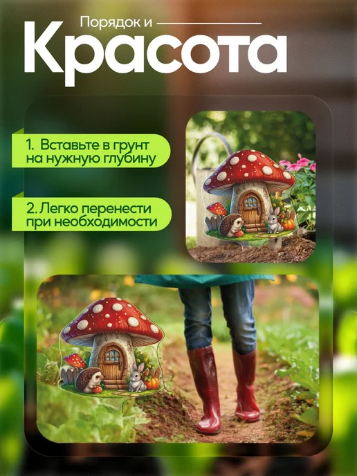 WoW! Эффект! Садовая фигурка, топпер Домик грибочек голубой, белый, фото 4