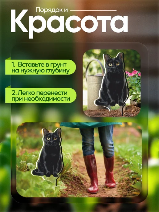 WoW! Эффект! Садовая фигурка, топпер Кошка Черная, черный, фото 4