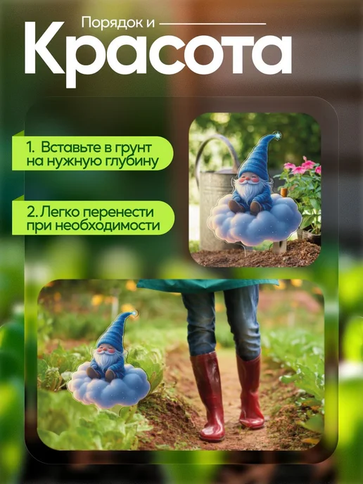 WoW! Эффект! Садовая фигурка, топпер Гномик в синем на облочке, белый, фото 4