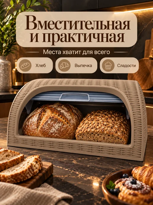 Elchehome Хлебница с крышкой, коричневый, фото 4