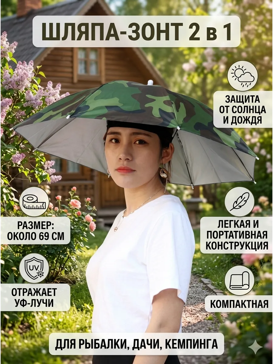 Шляпа-зонт 69 см, серебристая, для рыбалки и прогулок