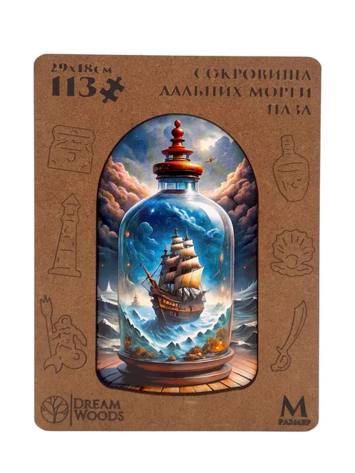 Dream Woods Деревянный пазл Сокровища Дальних Морей M для взрослых, коричневый, фото 2
