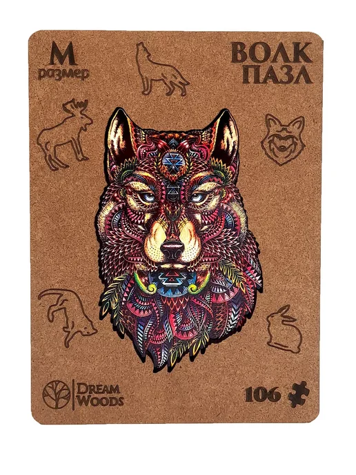 Dream Woods Фигурный деревянный пазл ВОЛК для детей и взрослых, коричневый, фото 5