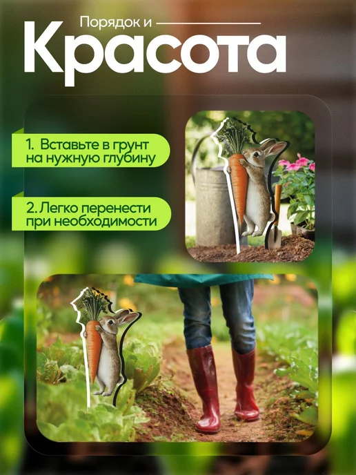 NEW! 2 плюс 1 Садовая фигурка, топпер Кролик с морковью, белый, фото 4