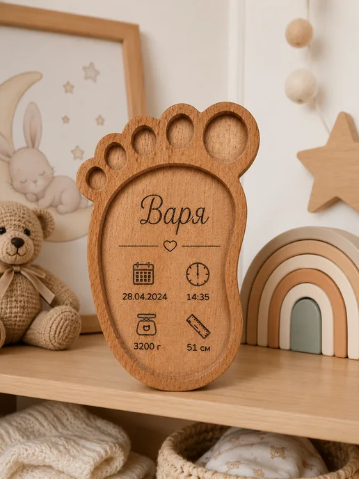 DARiKiSSHOP Метрика для новорожденных деревянная, бежевый, фото 3