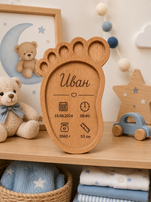 DARiKiSSHOP Метрика для новорожденных деревянная, бежевый, фото 4